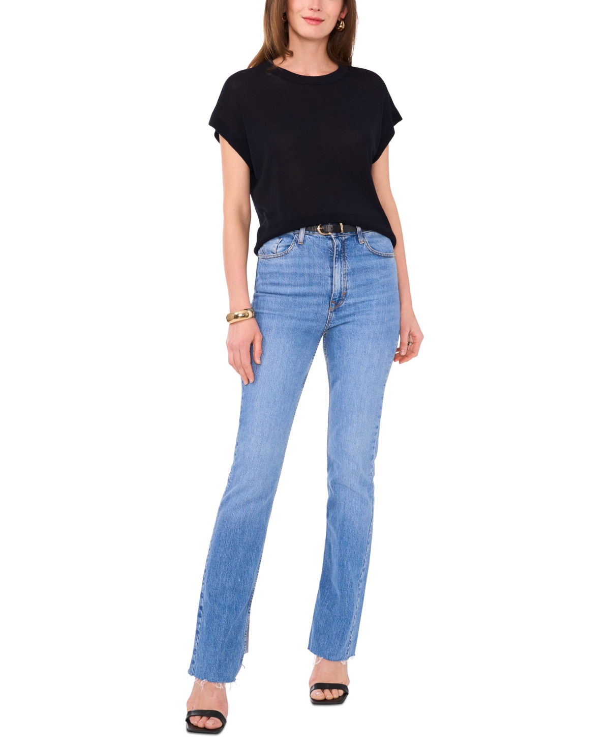 Vince Camuto Short Sleeve Crewneck Sweater In Ink Navy