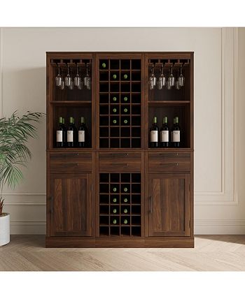 brown walnut color modular 24 wine bar cabinet Buffet Cabinet