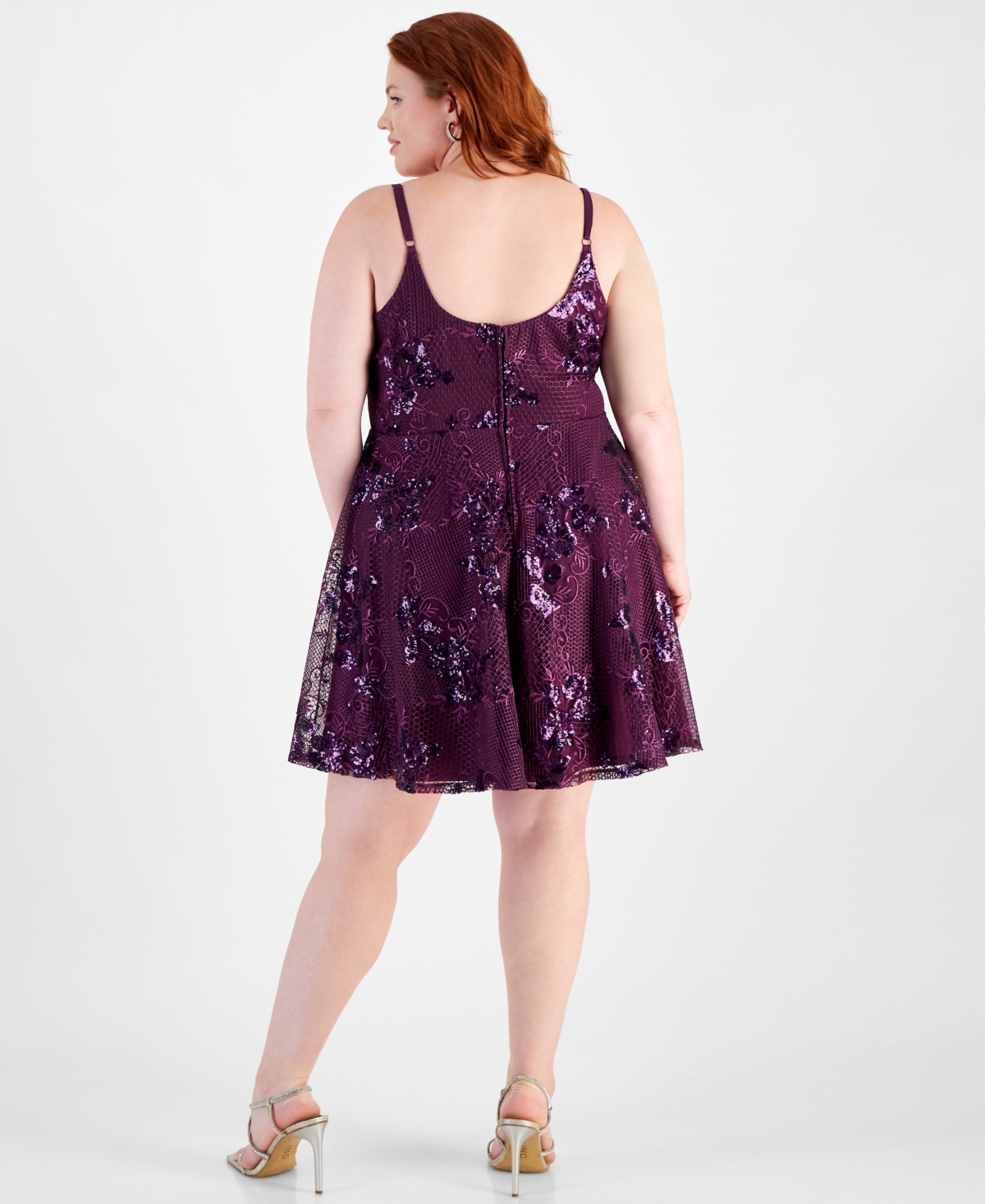 City Studios Trendy Plus Size V-Neck Sequin Fit & Flare Dress