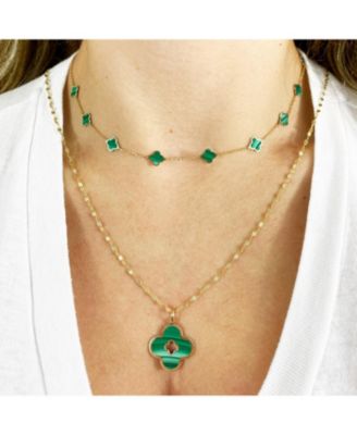 Malachite Clover Cut Out Charm 14K Gold