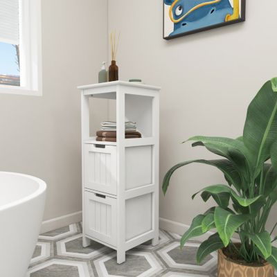White freestanding bathroom storage cabinet