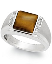 Details about   Mens Tigers Eye & Diamond Ring Sterling Silver or Gold Plated Silver 