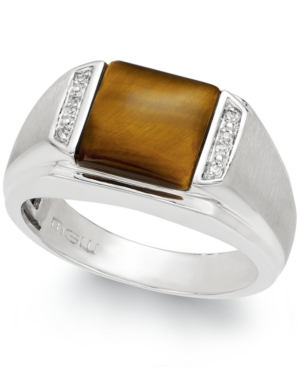 image of Men-s Tiger-s Eye (2-2/3 ct. t.w.) and Diamond Accent Ring in Sterling Silver