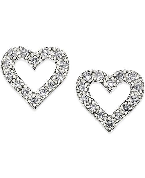 Macy S Diamond Heart Stud Earrings In Sterling Silver 1 10 Ct T W Reviews Earrings Jewelry Watches Macy S