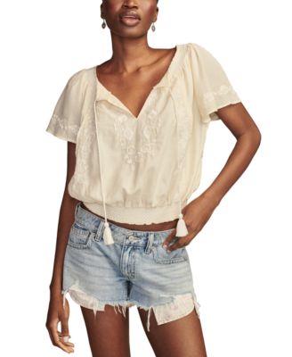 Lucky Brand Women s Embroidered Flutter Sleeve Top Macy s