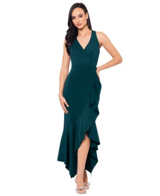 Women s V Neck Sleeveless Ruffled High Low Dress