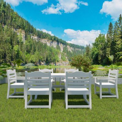 Outdoor Dining Armchairs (Set of 2), White and Wood Grain