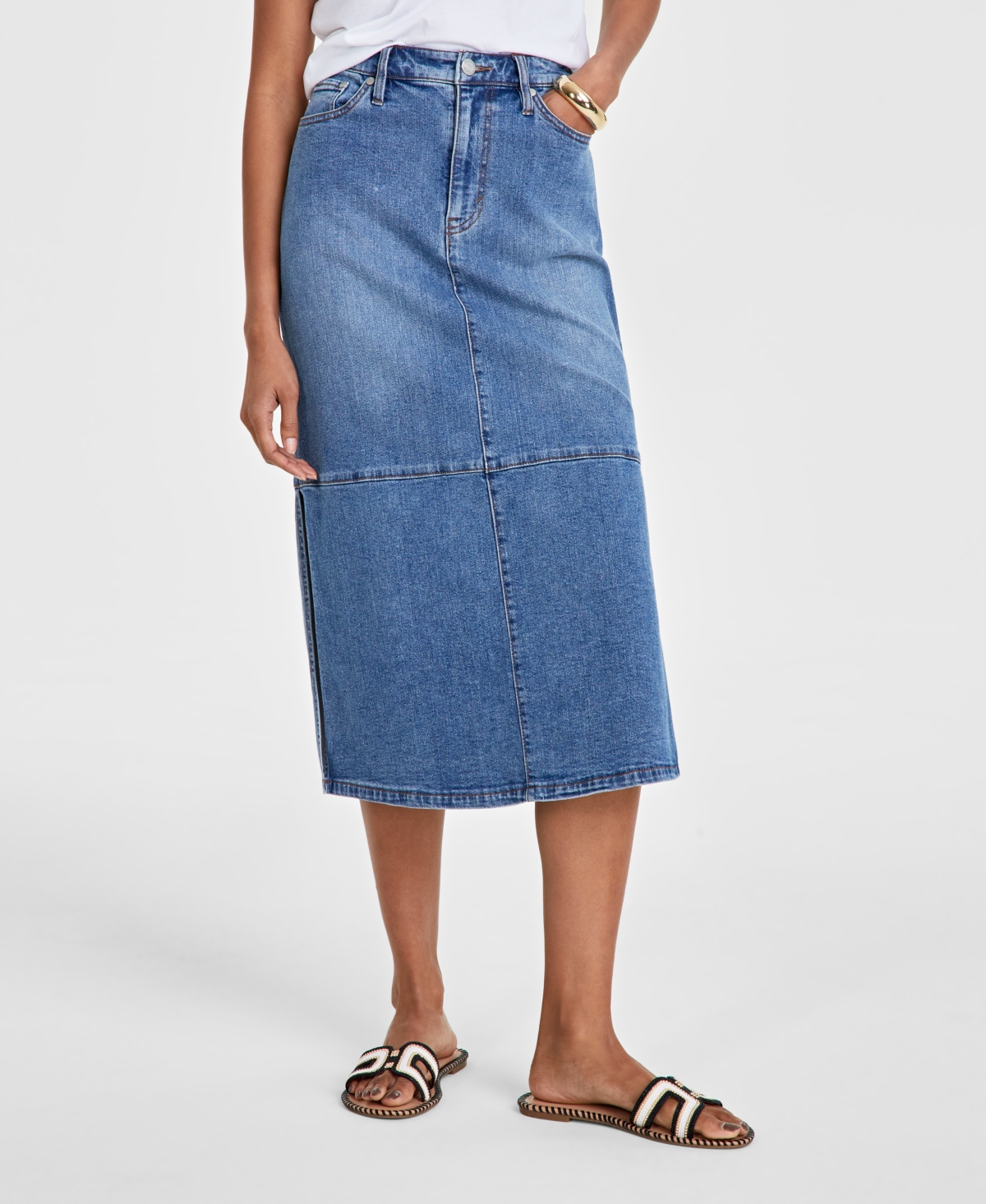 On 34th Women's Paneled Denim Midi Skirt, Created for Macy's