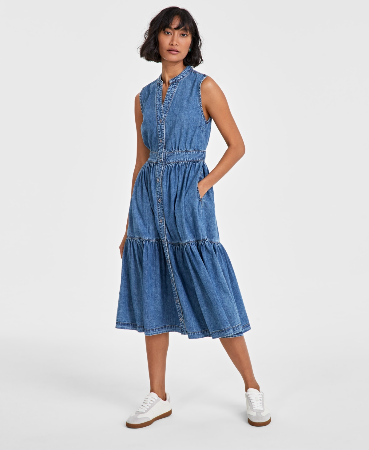 ON 34TH WOMEN'S DENIM TIERED MIDI DRESS, CREATED FOR MACY'S 