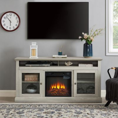 Modern TV Stand with Fireplace Insert, Stone Gray, 60" W