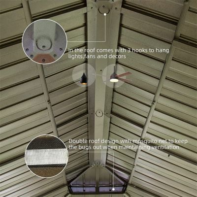 Aluminum Wood Grain Gazebo with Curtains & Netting