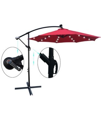 Simplie Fun 10 FT Outdoor Patio Umbrella Solar Powered LED Lighted 8 Ribs Umbrella With Crank