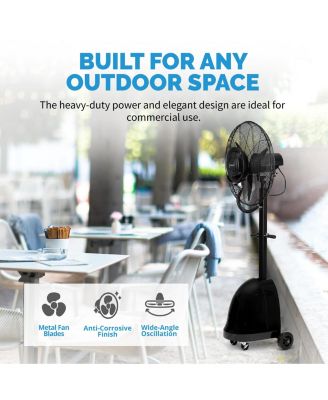 26" Pedestal Misting Fan with 8700 CFM of Power, Adjustable Mist Settings, Water Tank and 3 Fan Speeds, Perfect for the Patio, Back Yard, or Outdoor Dining Space