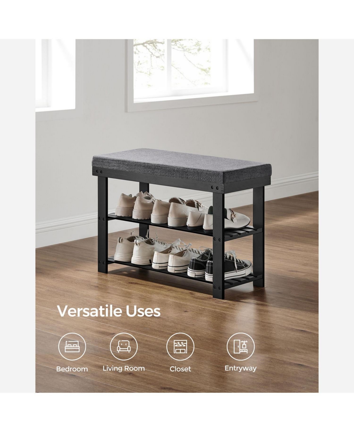 Slickblue Wicker Shoe Bench, 2-tier Shoe Rack, Stable Shoe Organizer For Entryway