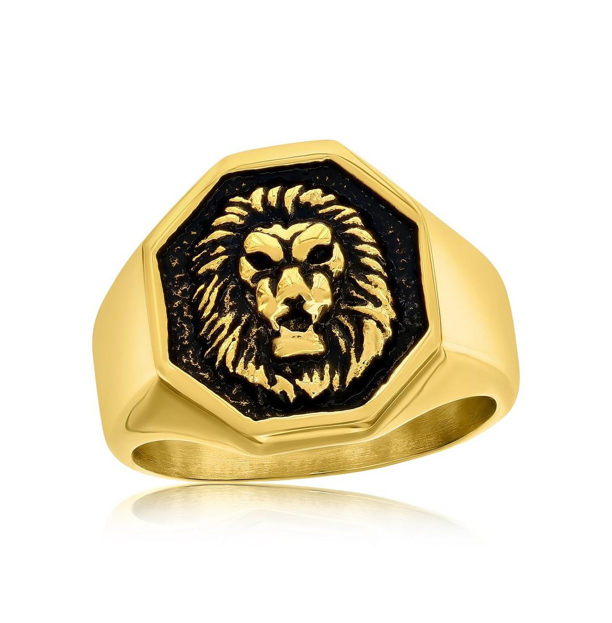 Stainless Steel Oxidized Lion Ring - Gold