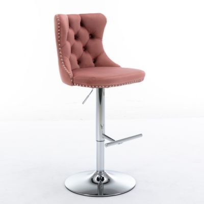 Modern Pink Velvet Swivel Barstools, Set of 2
