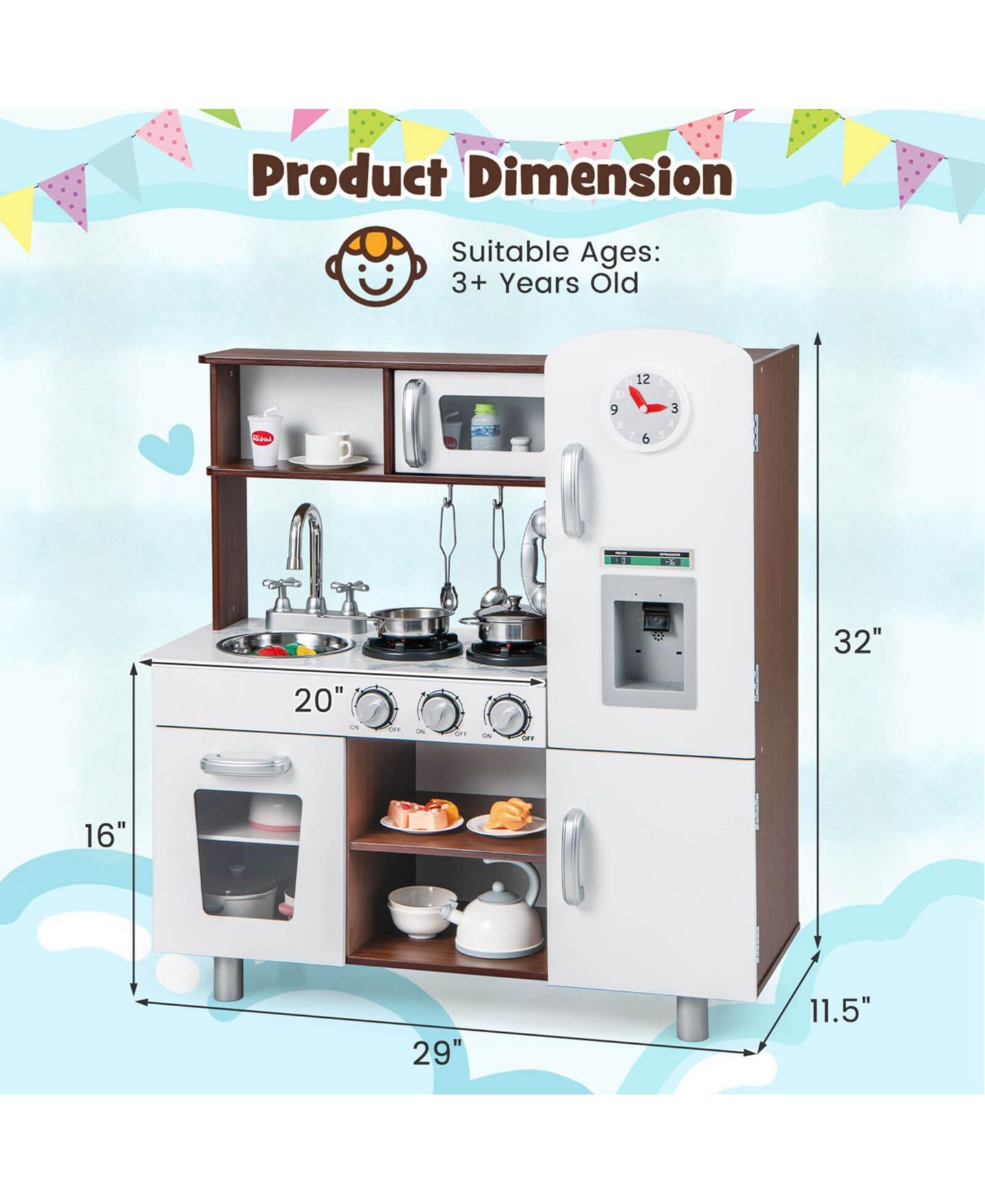 Детский игровой набор Costway Sounds & Lights 6-Piece Kitchen Playset, от 3 лет, цвет: Белый — фото 3