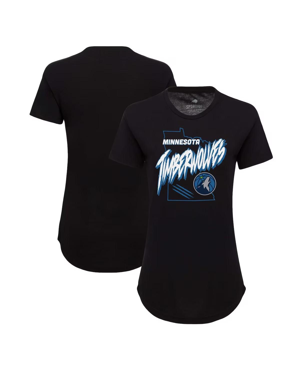 Sportiqe Women's Black Minnesota Timberwolves Phoebe Super Soft Tri-blend T-shirt