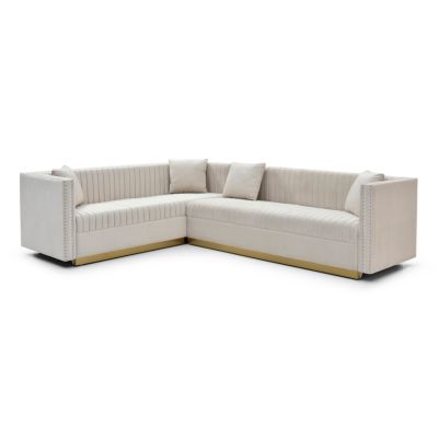 Streamdale Modern Beige Velvet Sectional Sofa with Pillows