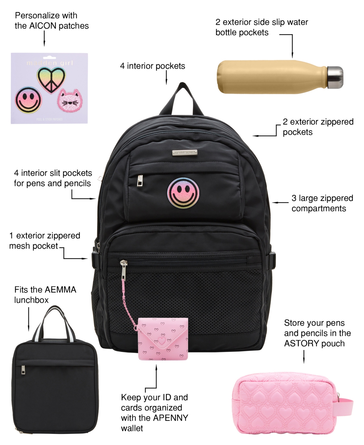 Madden Girl Peel & Stick Multi Icon Patch In Rainbow Smiley,peace Heart,cat
