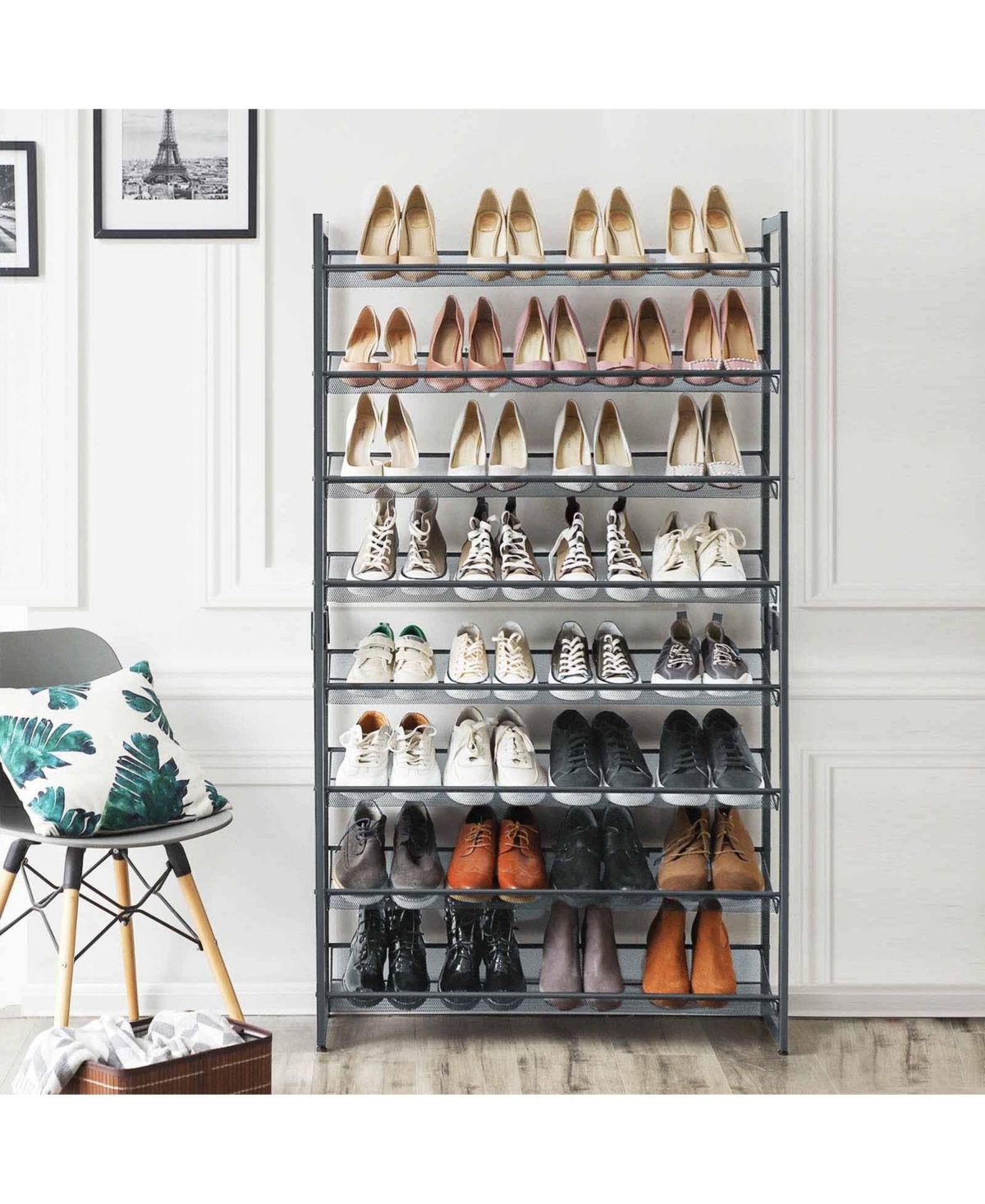 Slickblue 8-Tier Shoe Rack, Set of 2 Stackable 4-Tier Shoe Organizers, Metal Mesh Shoe Shelf Storage