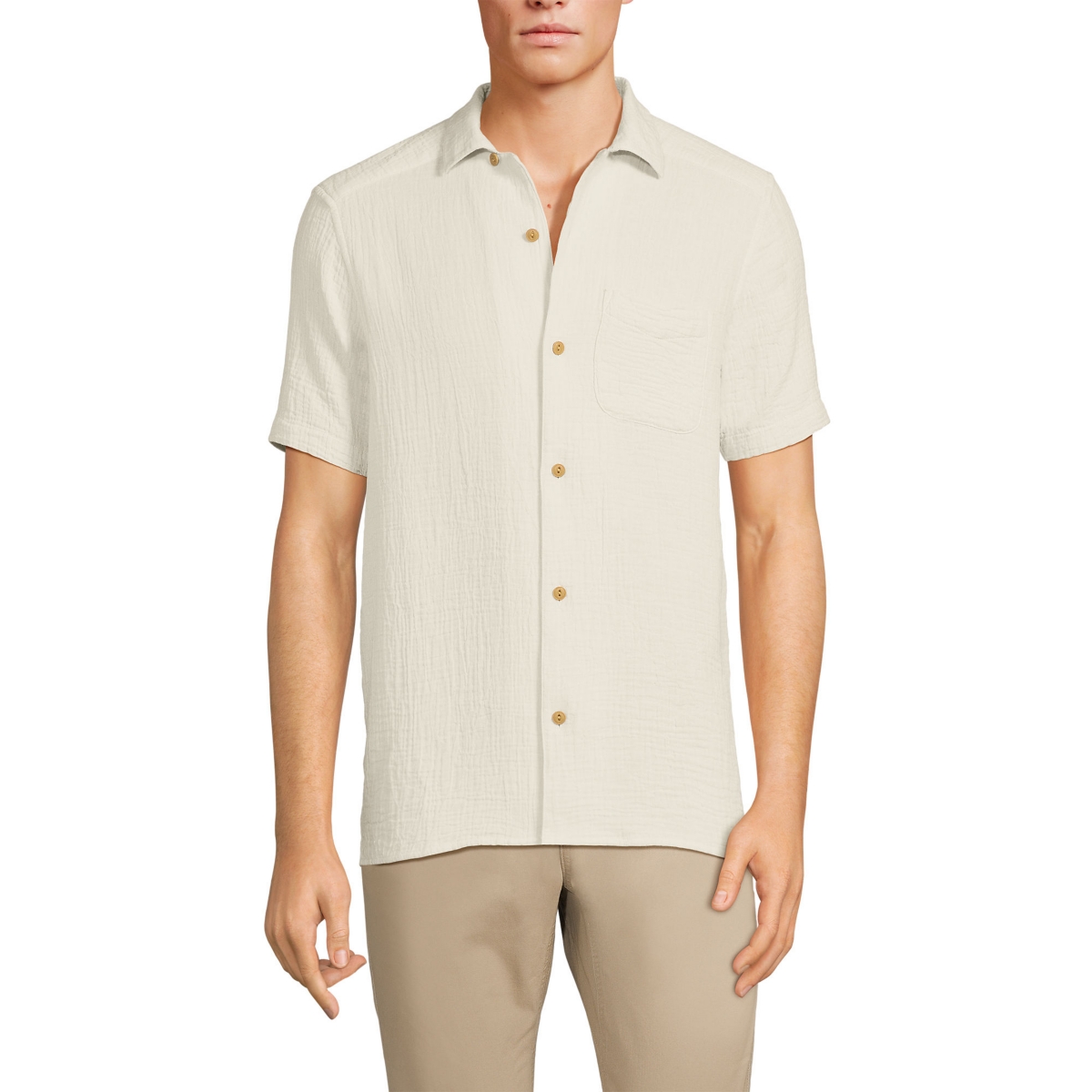 Men's Short Sleeve Gauze Camp Collar Shirt - Lily pad green