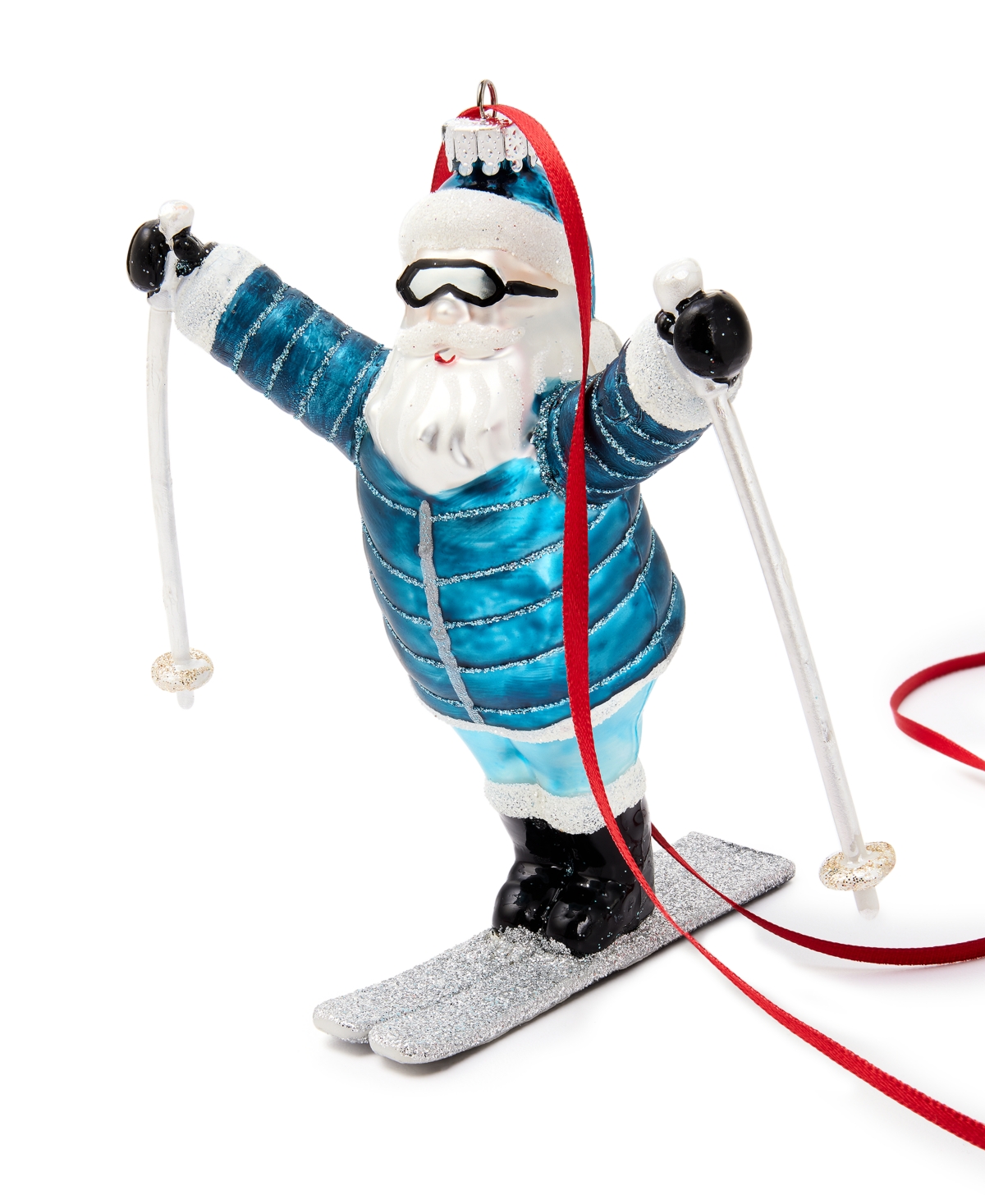 Holiday Lane Northern Lights Blue Skiing Santa Ornament, Exclusively at Macy's