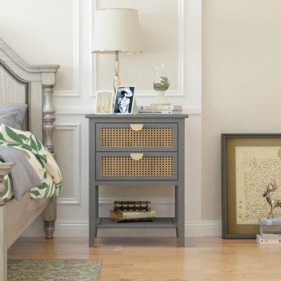 2-Drawer Rattan Side Table for Living Spaces