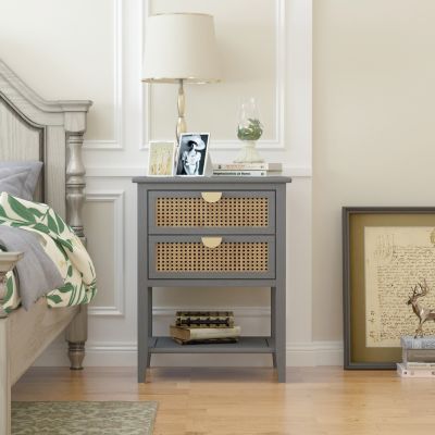 2-Drawer Rattan Side Table for Living Spaces
