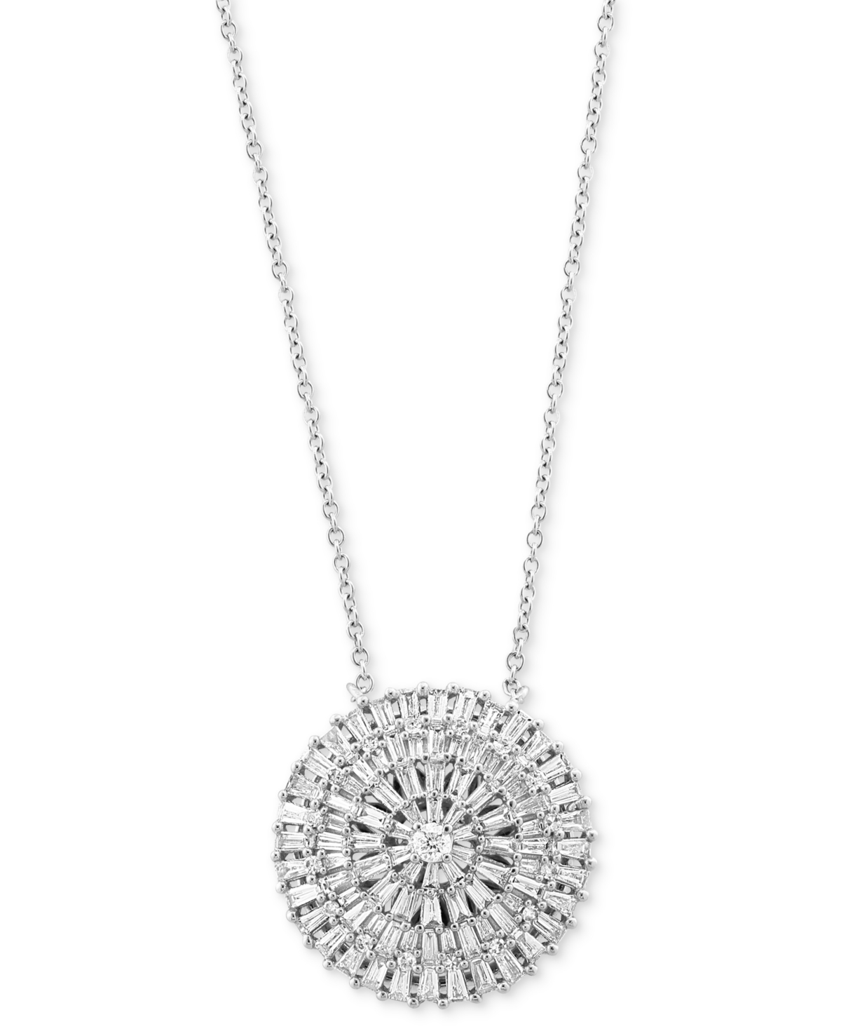 Effy Diamond Round & Baguette Circle Cluster 18" Pendant Necklace (1 ct. t.w.) in 14k White Gold - White Gold