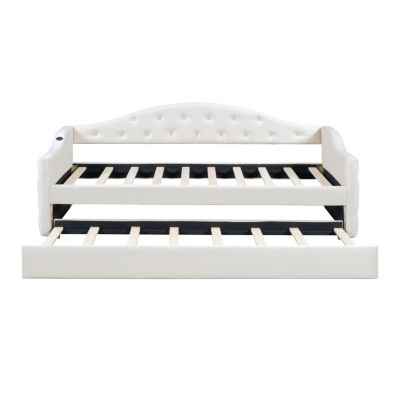 Tufted Daybed with Trundle, Velvet Sofabed