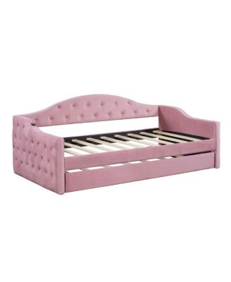 Tufted Daybed with Trundle, Velvet Sofabed