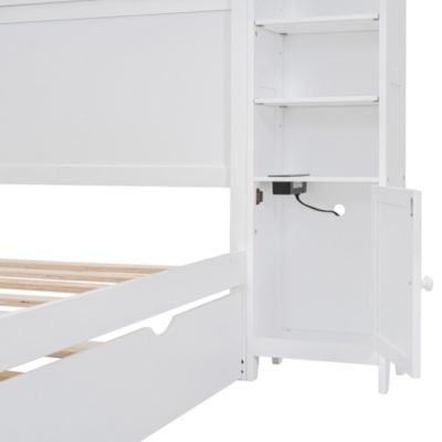 Full Size Wooden Bed With All-In-One Cabinet, Shelf And Sockets