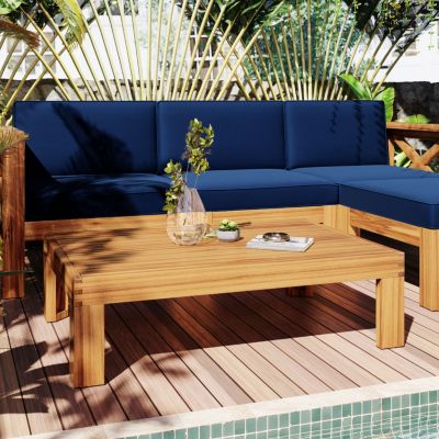 Streamdale 5-Piece Wood Patio Sectional Set with Blue Cushions