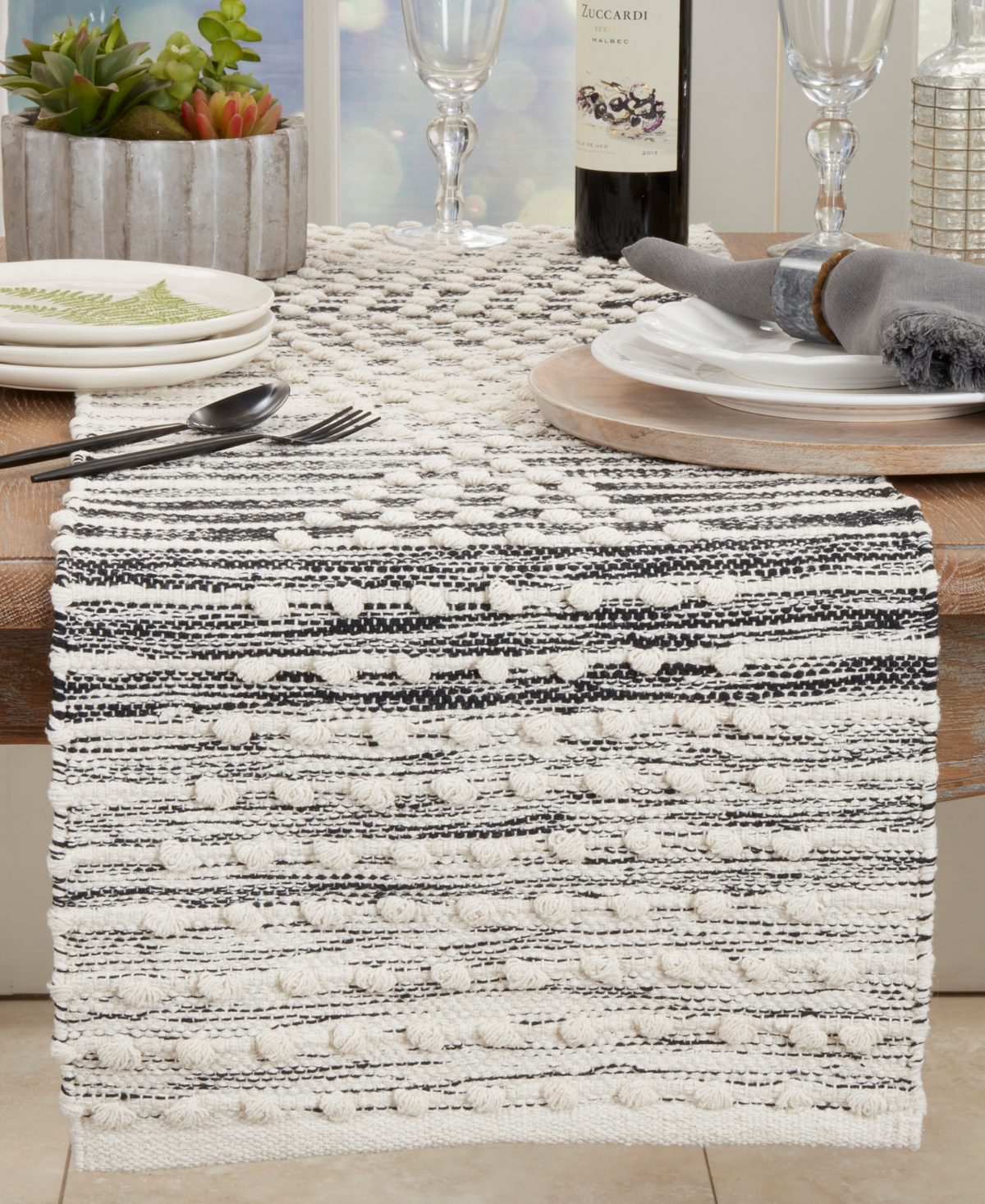 Saro Lifestyle Artisan Woven Stripe Diamond Table Runner, 16"x72" In Turqouise