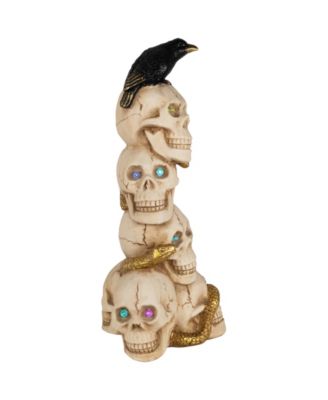 27.5" LED Lighted Skull Tower with Raven Halloween Decoration