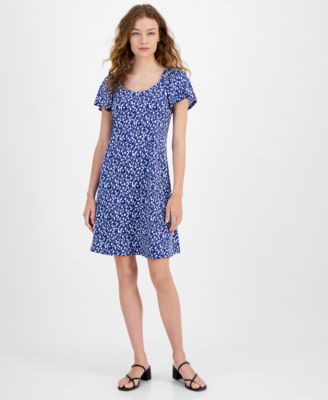 Robbie Bee Women's Printed Knit Flutter-Sleeve Dress - Macy's