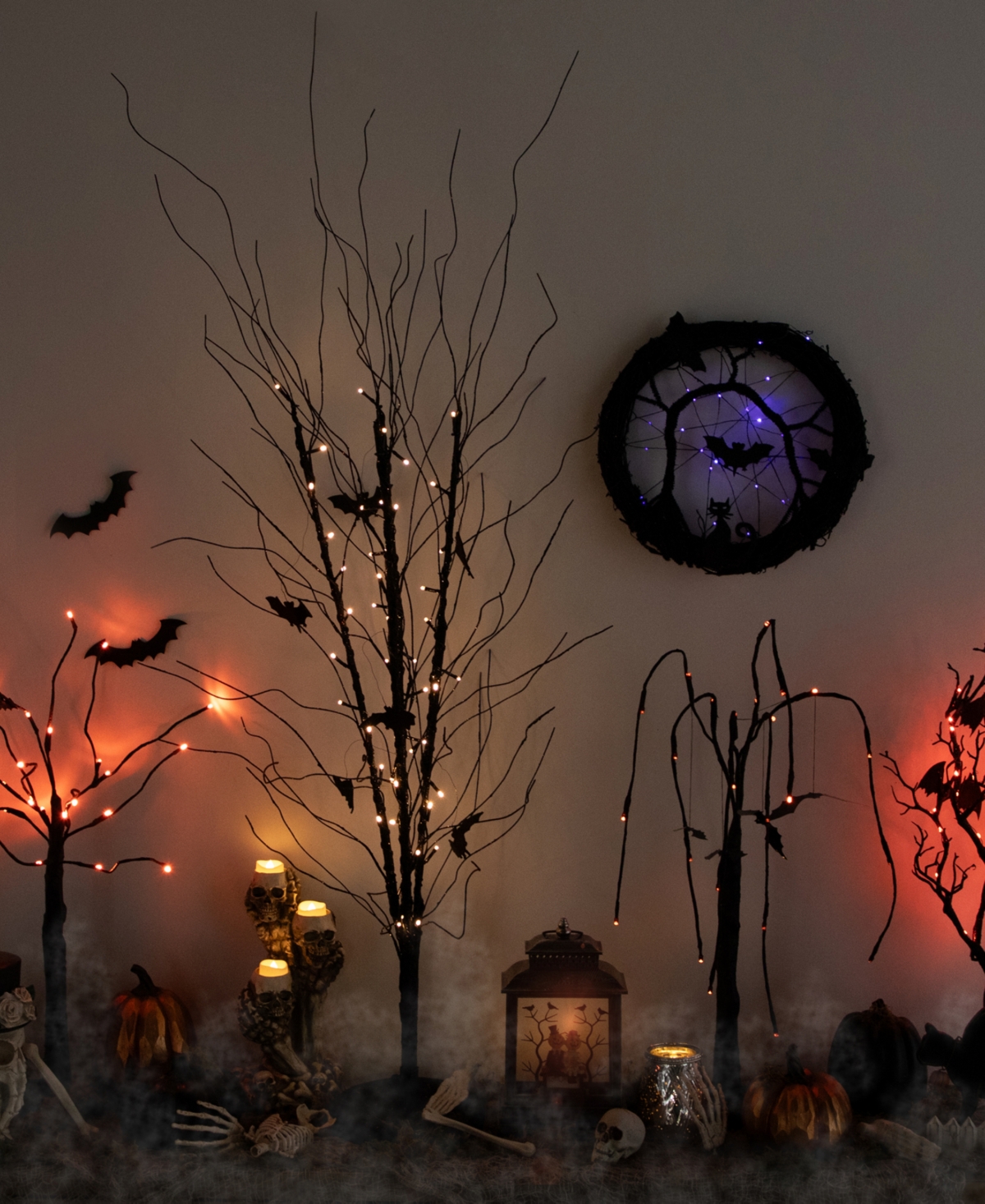 Northlight 50" Led Lighted Black Halloween Branch Tree With Bats Warm White Lights In Black