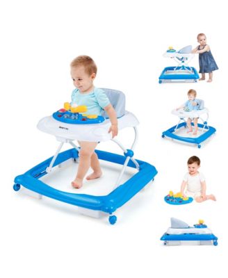 Costway Foldable Baby Walker with 3 Adjustable Heights Comfy Padded Seat Music Tray - Blue 54$