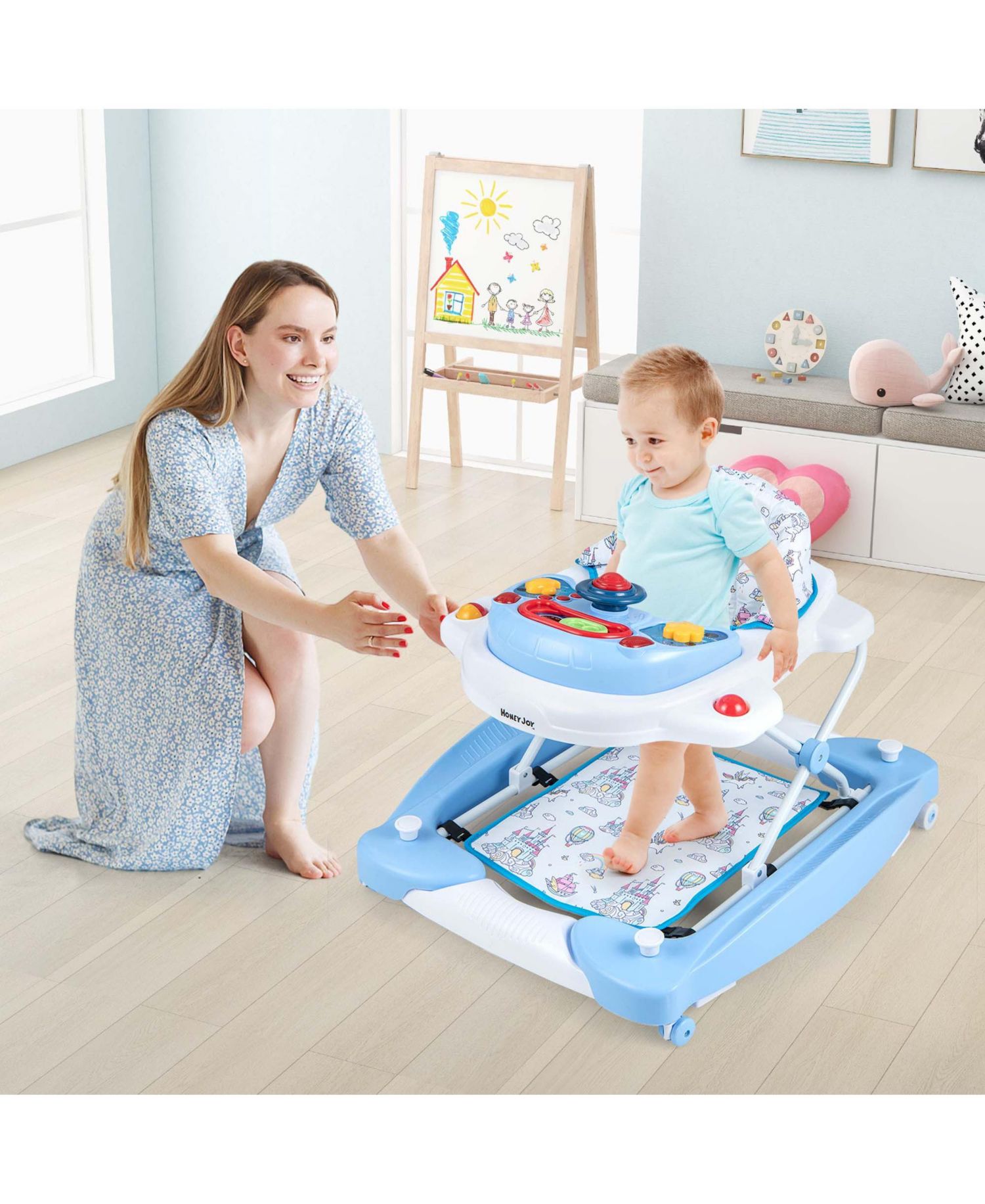 6 in 1 Baby Walker Adjustable Toddler Activity Center with Music Tray