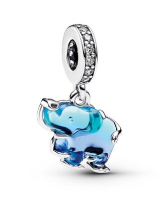 Sterling Silver Blue Murano Glass Elephant Dangle Charm