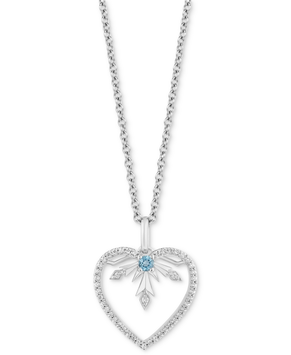Swiss Blue Topaz (1/20 ct. t.w.) & Diamond (1/5 ct. t.w.) Elsa Heart Pendant Necklace in Sterling Silver, 16" + 2" extender - Sterling Silver