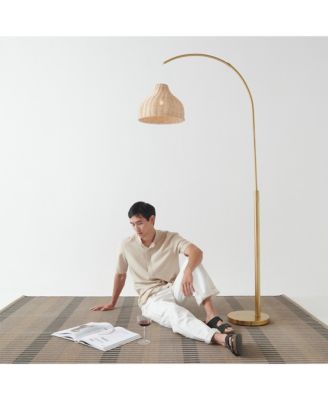 Lark 75 in. Boho Wicker LED Floor Lamp with Rattan Empire Shade