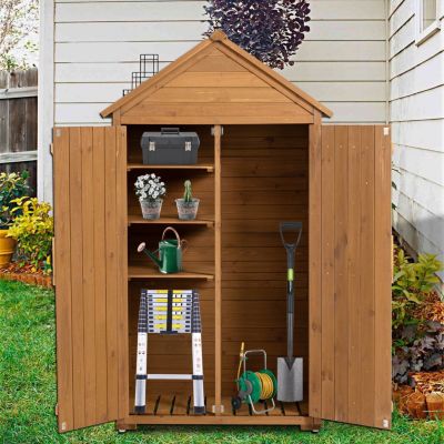 Wooden Outdoor Storage Cabinet with Shelves and Latch