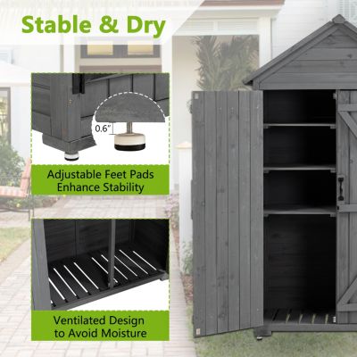  Wooden Outdoor Storage Cabinet with Shelves and Latch