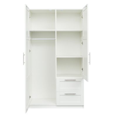 2-Door, 2-Drawer Wardrobe with 5 Storage Spaces, White