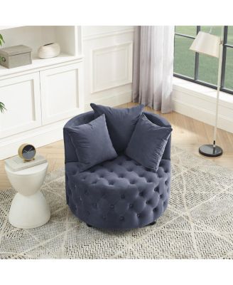 Swivel Chair with Velvet Upholstery and Pillows
