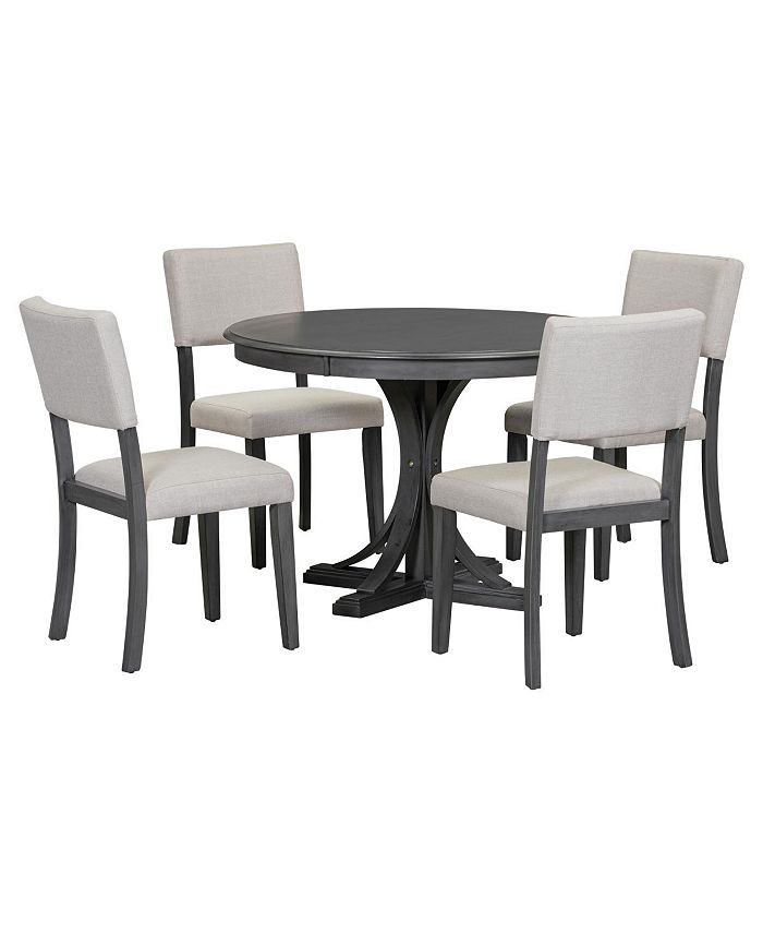 Simplie Fun 5-Piece Retro Round Dining Table Set With Curved Trestle ...