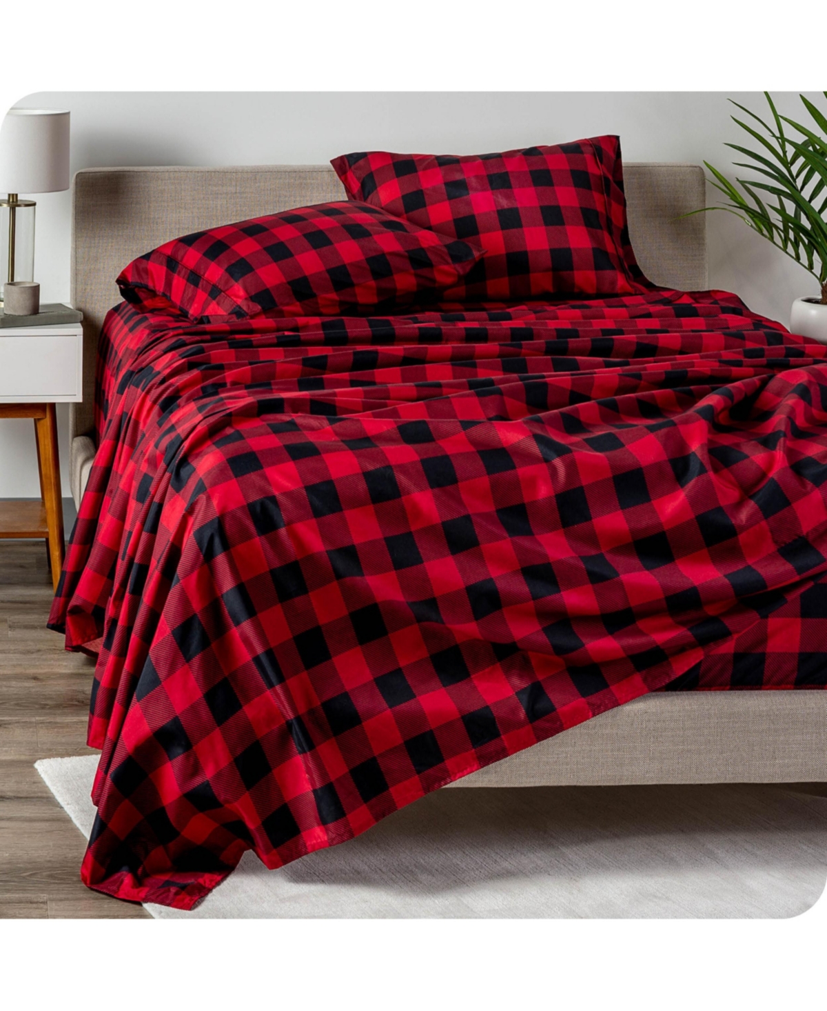 Bare Home Ultra-Soft Double Brushed Seasonal Print Sheet Set - Buffalo plaid - red/black