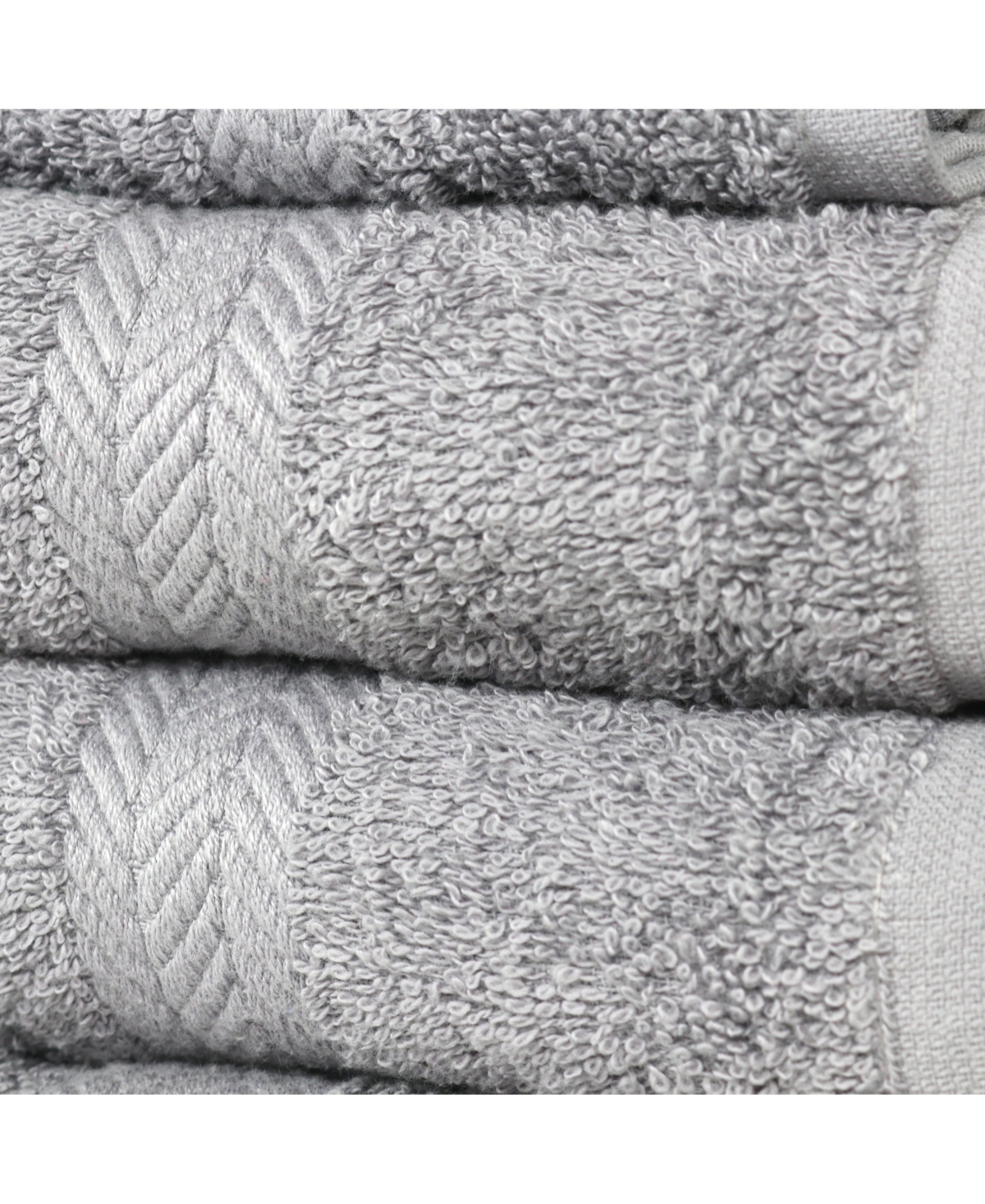 Arkwright Home Chelsea 6-Piece Bathroom Cotton Set, 2 Towels, 2 Hand Towels 2 Washcloths, Chevron Border Pattern,- Gray